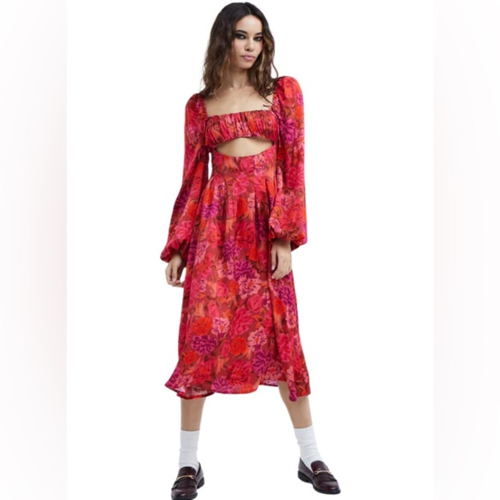 For Love & Lemons Nikki Midi Dress Long Sleeve Cocktail Dress
